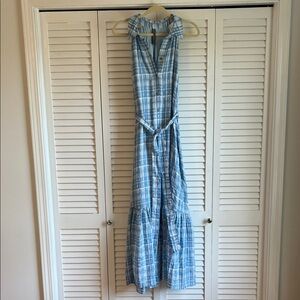 Anthropologie Blue Plaid Sleeveless Maxi Dress